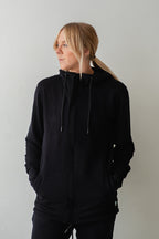 zip-up hoodie in black, women's