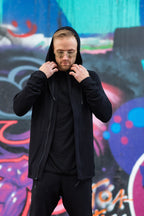 zip-up hoodie in black, men's