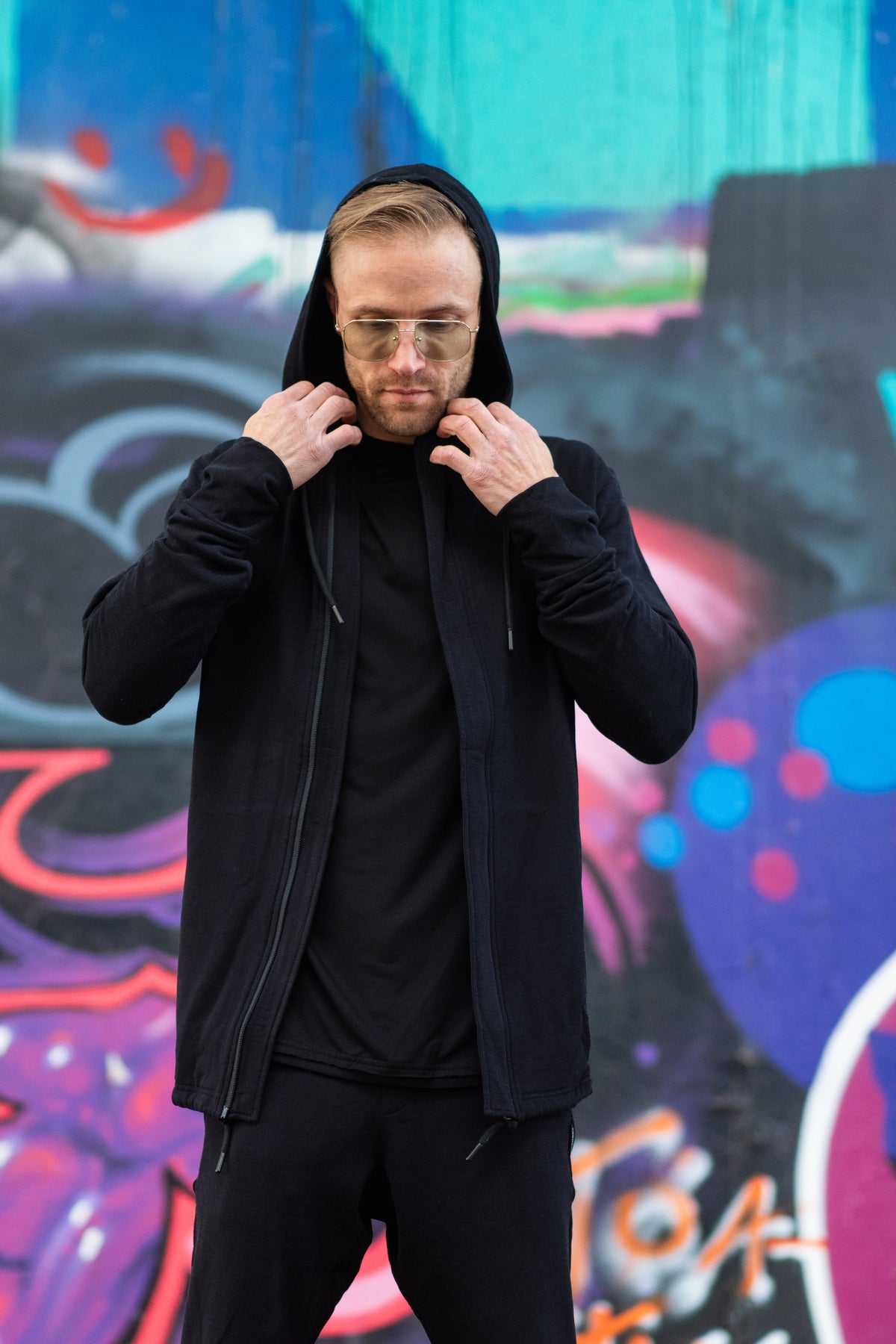 zip-up hoodie in black, men's