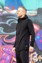 zip-up hoodie in black, men's