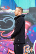 zip-up hoodie in black, men's