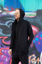 zip-up hoodie in black, men's