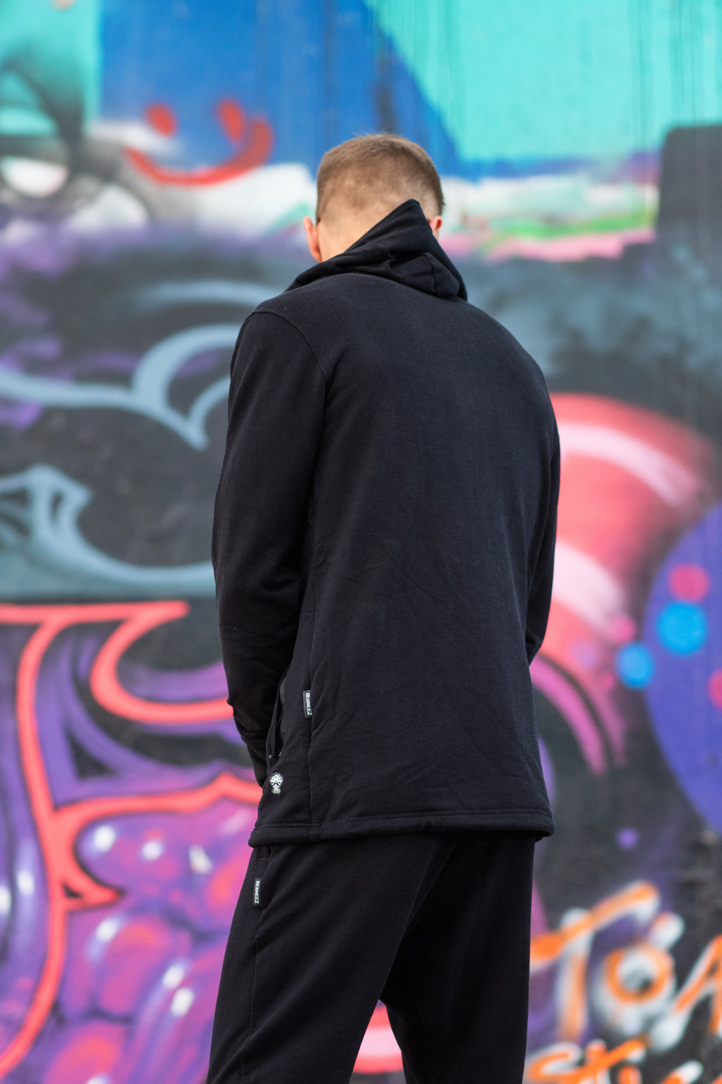 zip-up hoodie in black, men's